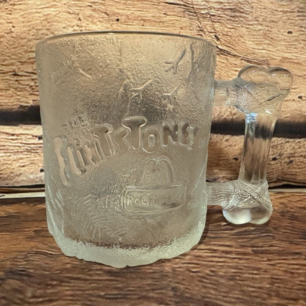 McDonalds Flintstones Pre Dawn Glass Mug 1993 Vintage RocDonalds Bone Handle